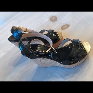 Jimmy Choo black patent/cork wedge
